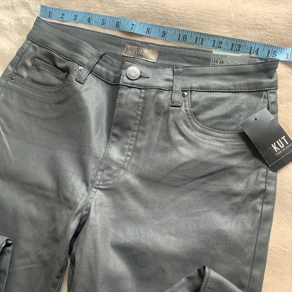 NWT Kut from the Kloth High Rise Kelsey Fab Ab Ankle Flare In coated gray size 8 - Picture 10 of 12